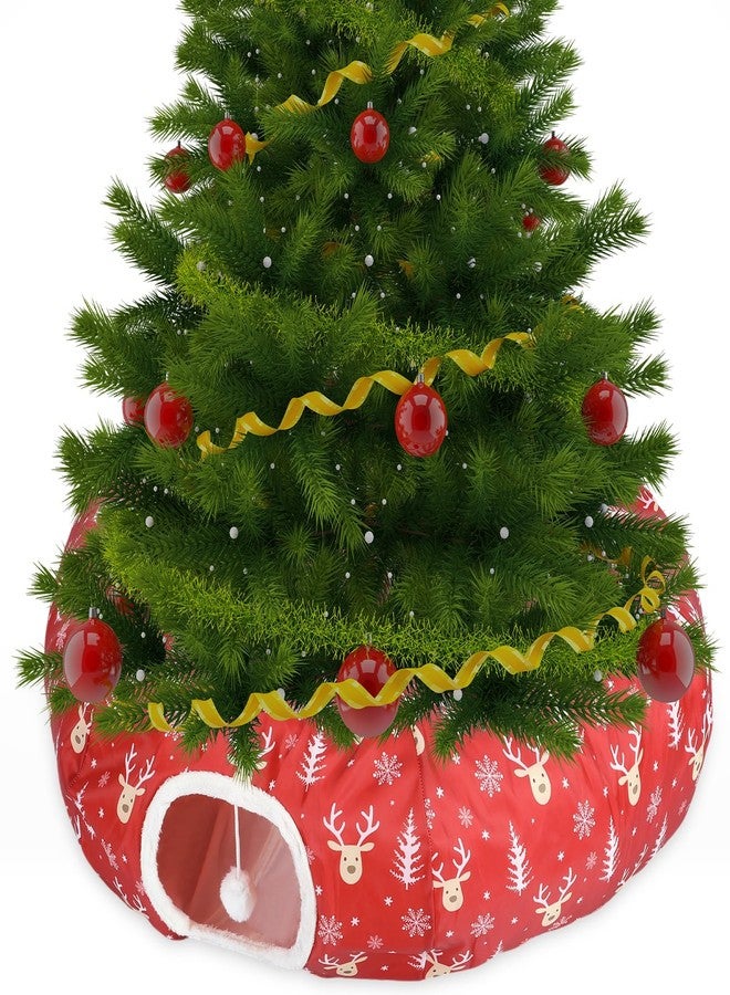 Yeyeplum Christmas Cat Tunnel Bed for Indoor Cats Under Christmas Tree Skirt Tube with Hanging Ball Plush Cat Cave, Washable Holiday Pet Gift Toy & Gift for Kittens(Elk) - Image 1